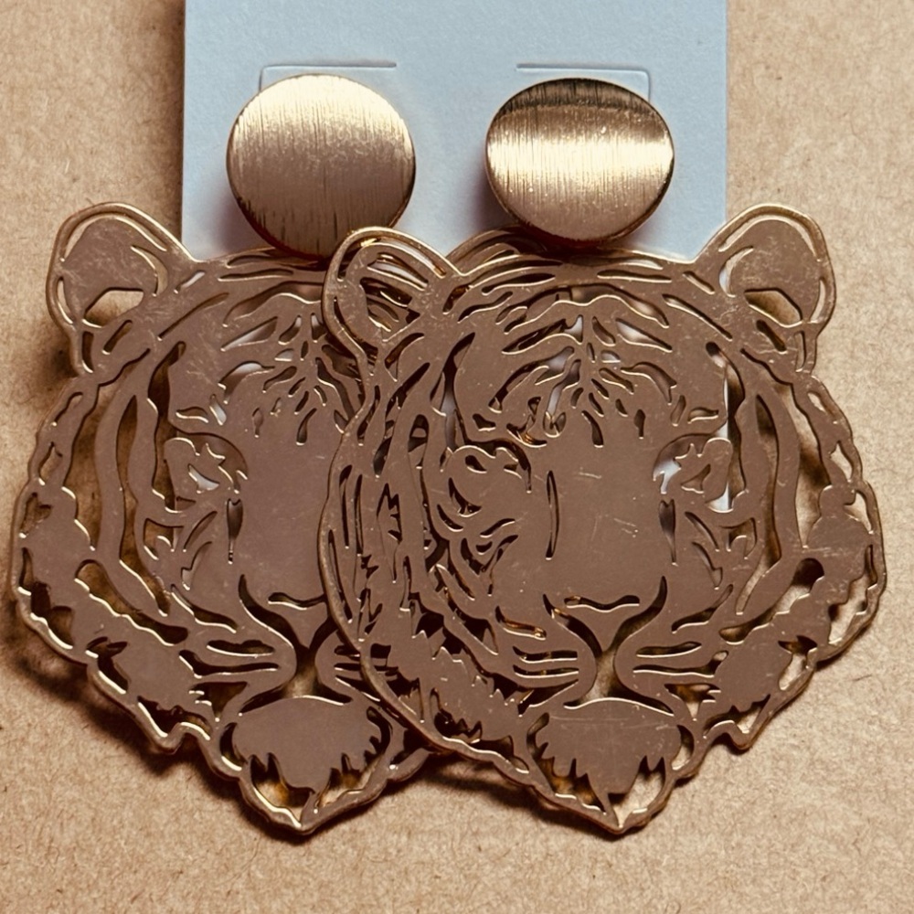 Gold Tiger Statement Earrings NEW